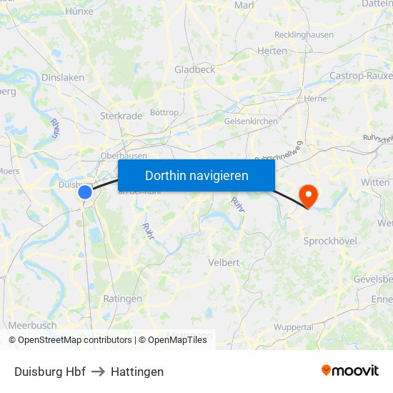 Duisburg Hbf to Hattingen map