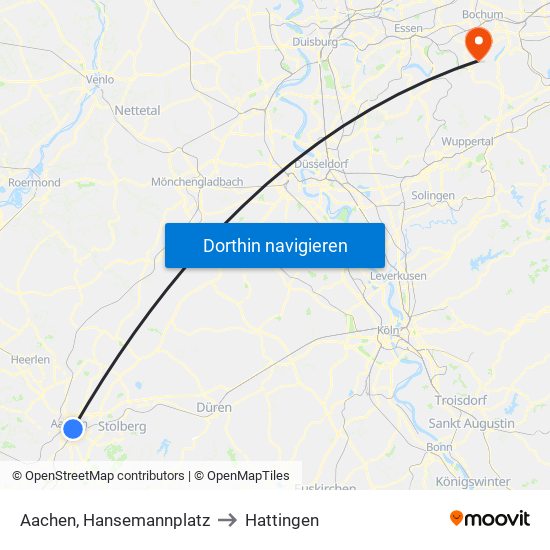 Aachen, Hansemannplatz to Hattingen map