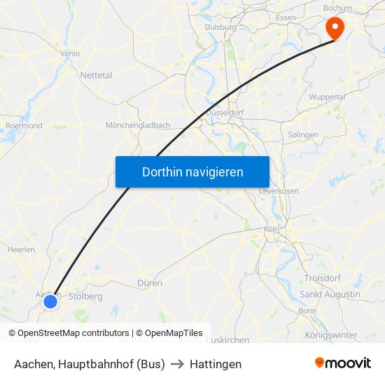 Aachen, Hauptbahnhof (Bus) to Hattingen map