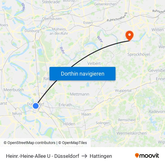 Heinr.-Heine-Allee U - Düsseldorf to Hattingen map