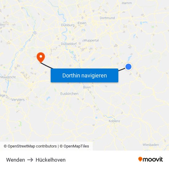 Wenden to Hückelhoven map