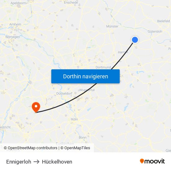 Ennigerloh to Hückelhoven map