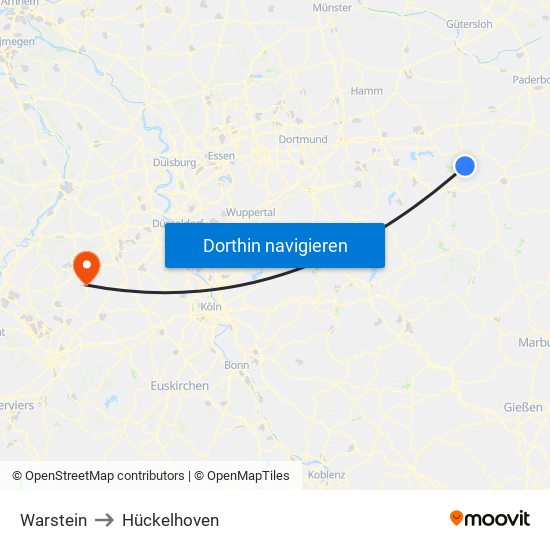 Warstein to Hückelhoven map