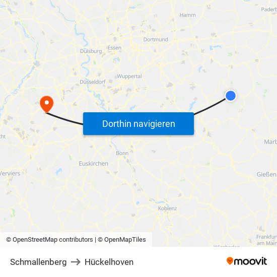 Schmallenberg to Hückelhoven map