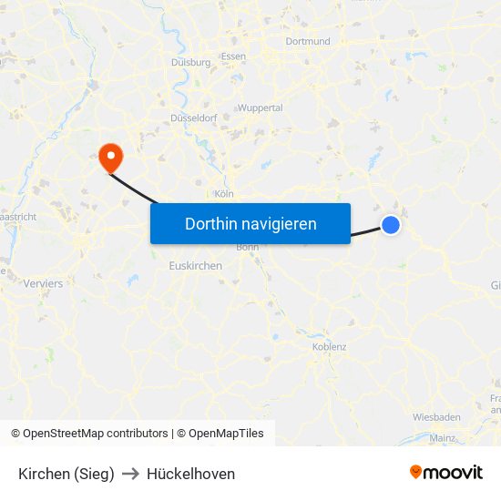 Kirchen (Sieg) to Hückelhoven map