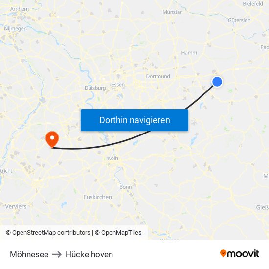 Möhnesee to Hückelhoven map