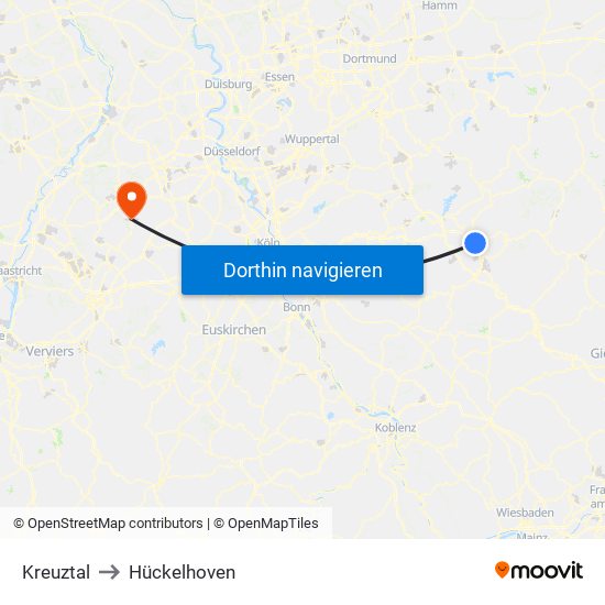 Kreuztal to Hückelhoven map