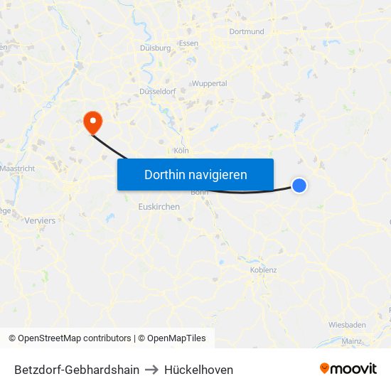 Betzdorf-Gebhardshain to Hückelhoven map