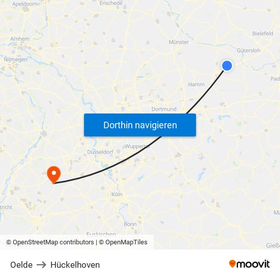 Oelde to Hückelhoven map