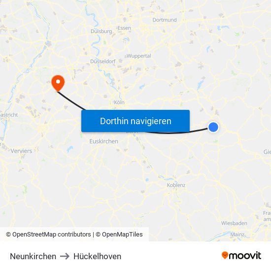 Neunkirchen to Hückelhoven map