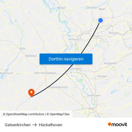 Gelsenkirchen to Hückelhoven map