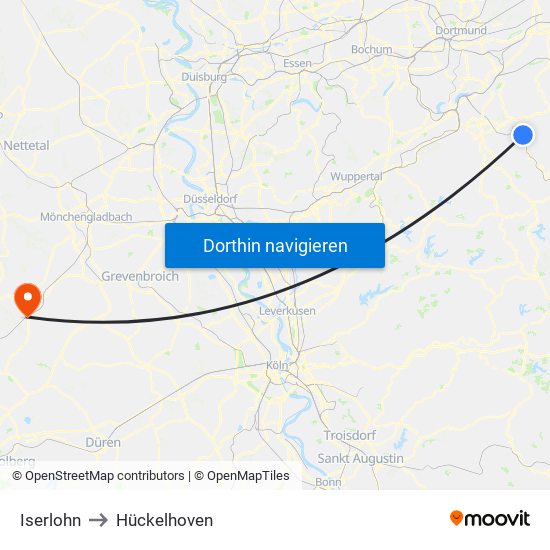 Iserlohn to Hückelhoven map