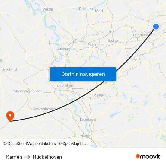 Kamen to Hückelhoven map