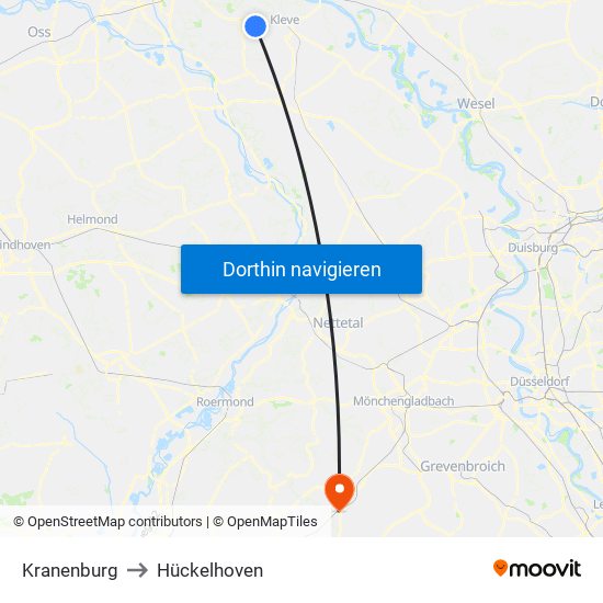 Kranenburg to Hückelhoven map