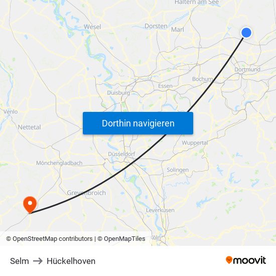 Selm to Hückelhoven map