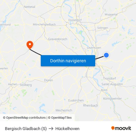 Bergisch Gladbach (S) to Hückelhoven map