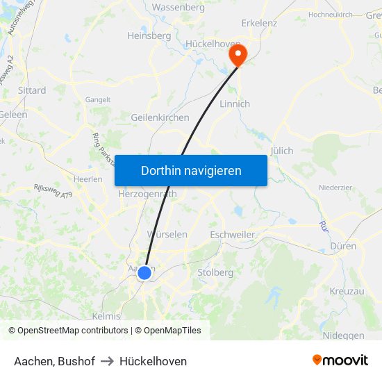 Aachen, Bushof to Hückelhoven map