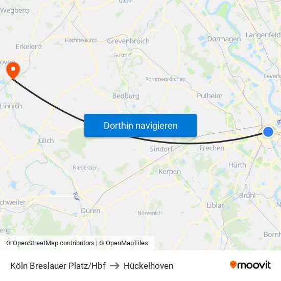 Köln Breslauer Platz/Hbf to Hückelhoven map