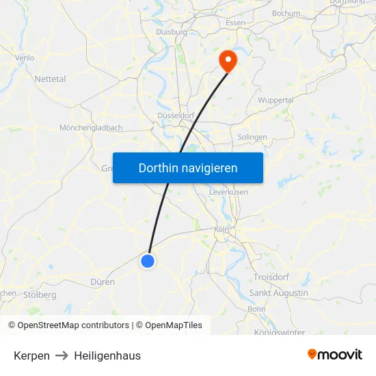 Kerpen to Heiligenhaus map