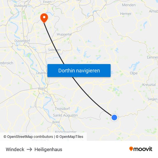 Windeck to Heiligenhaus map
