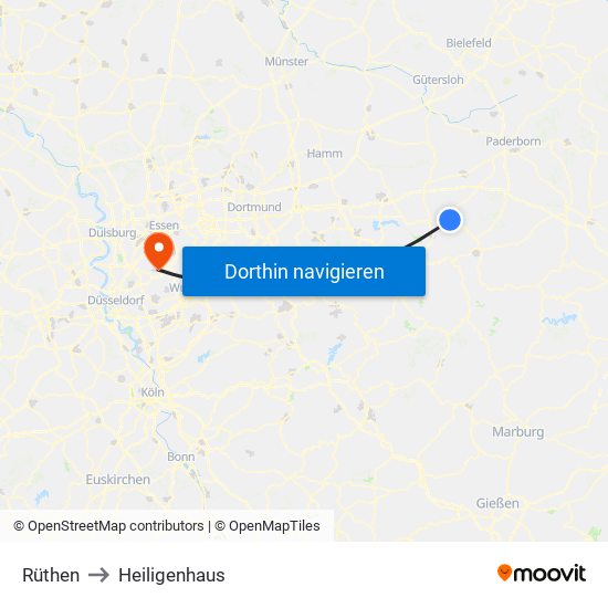 Rüthen to Heiligenhaus map