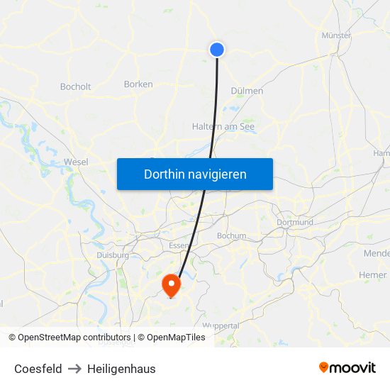 Coesfeld to Heiligenhaus map