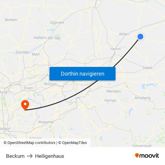 Beckum to Heiligenhaus map