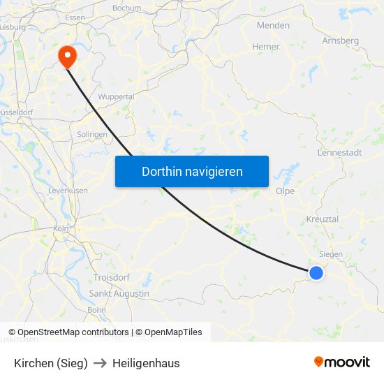 Kirchen (Sieg) to Heiligenhaus map