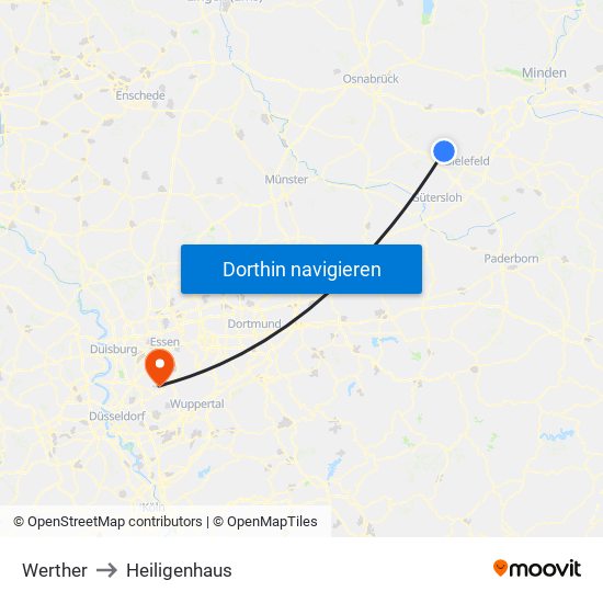 Werther to Heiligenhaus map