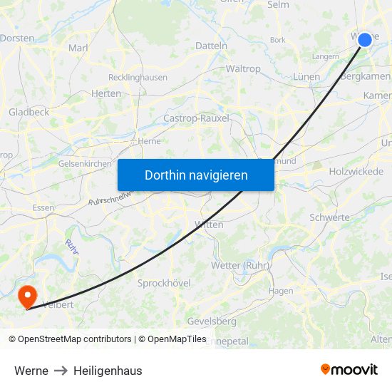 Werne to Heiligenhaus map