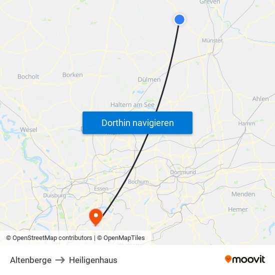 Altenberge to Heiligenhaus map