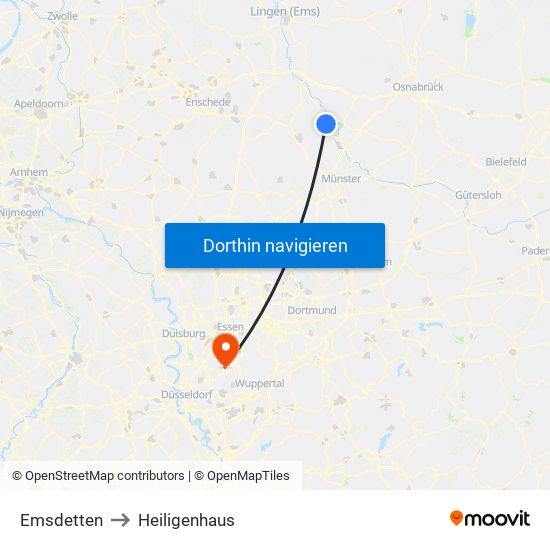 Emsdetten to Heiligenhaus map