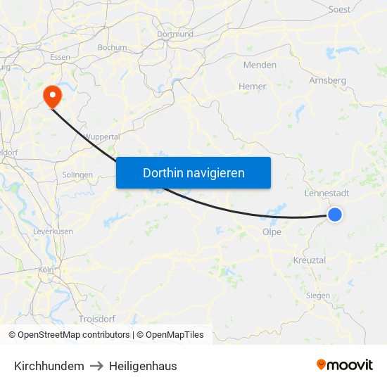 Kirchhundem to Heiligenhaus map