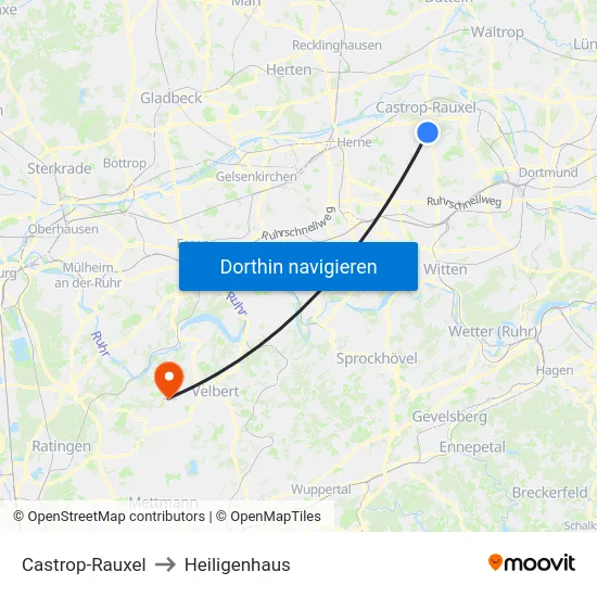 Castrop-Rauxel to Heiligenhaus map