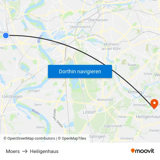 Moers to Heiligenhaus map