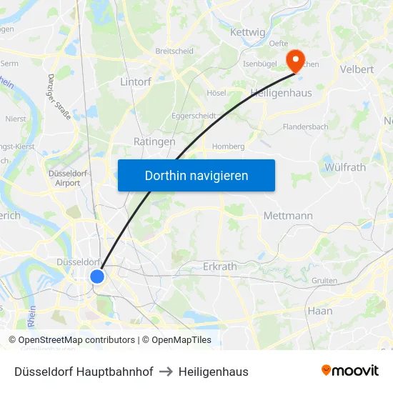 Düsseldorf Hauptbahnhof to Heiligenhaus map