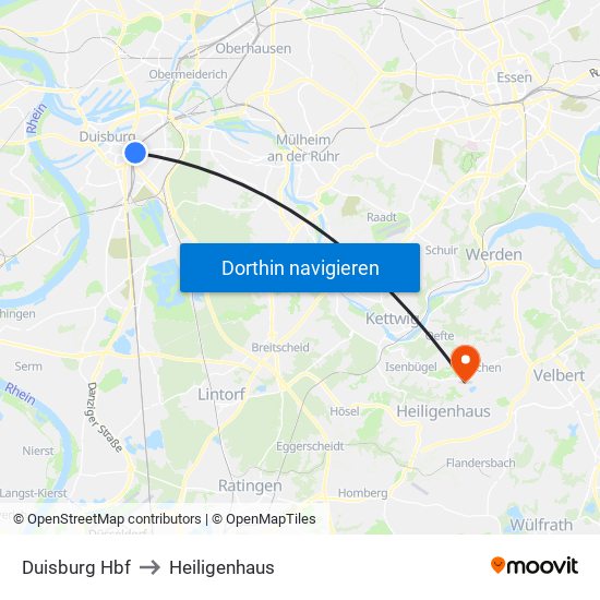 Duisburg Hbf to Heiligenhaus map