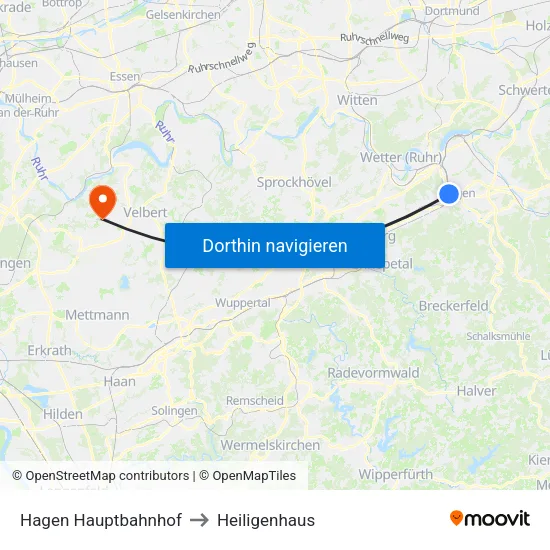 Hagen Hauptbahnhof to Heiligenhaus map