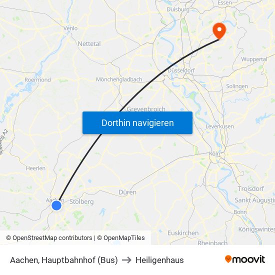 Aachen, Hauptbahnhof (Bus) to Heiligenhaus map