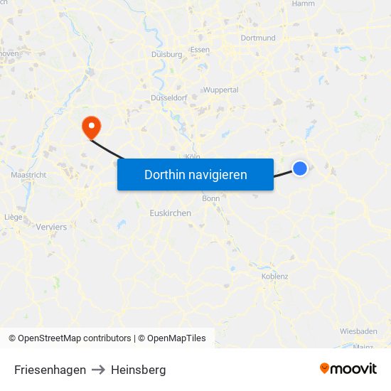 Friesenhagen to Heinsberg map