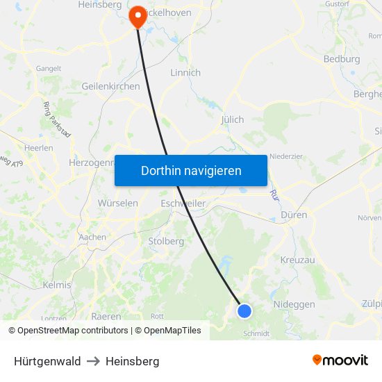 Hürtgenwald to Heinsberg map