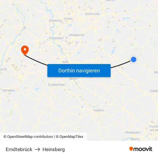 Erndtebrück to Heinsberg map