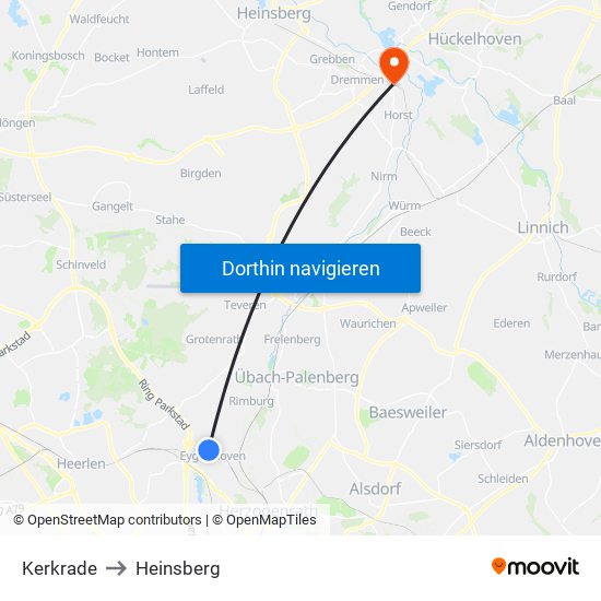 Kerkrade to Heinsberg map