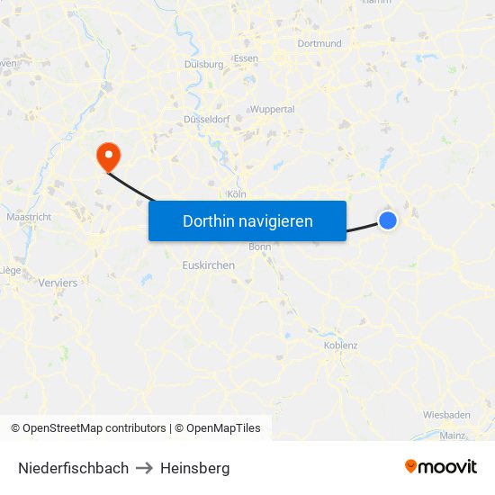 Niederfischbach to Heinsberg map