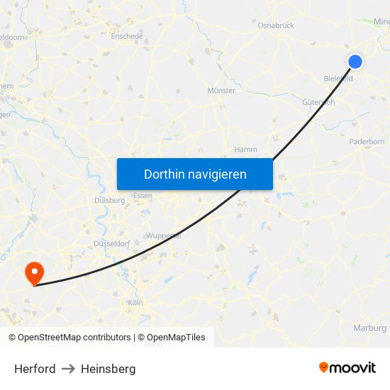 Herford to Heinsberg map