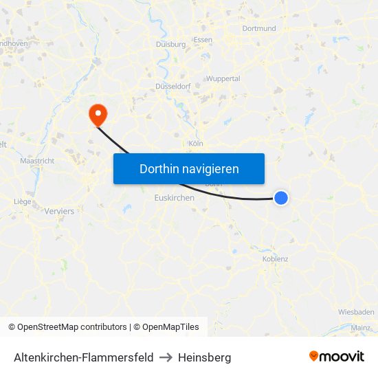 Altenkirchen-Flammersfeld to Heinsberg map