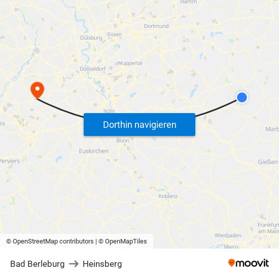 Bad Berleburg to Heinsberg map