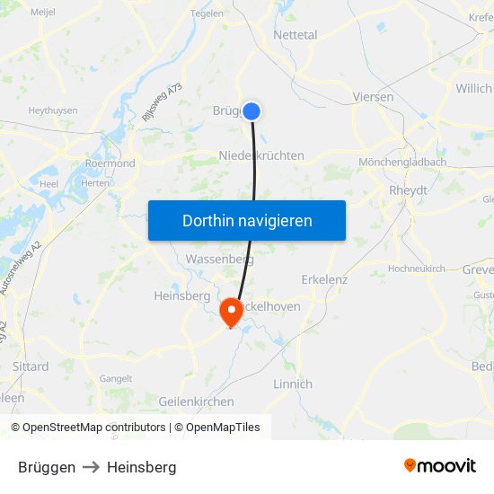 Brüggen to Heinsberg map