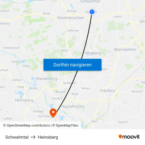 Schwalmtal to Heinsberg map