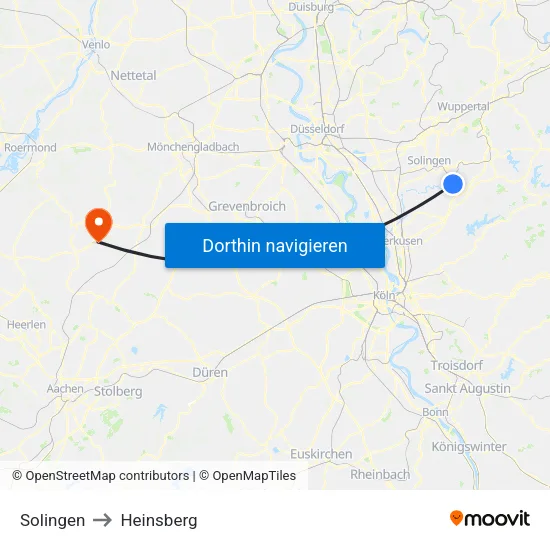 Solingen to Heinsberg map